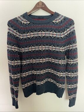 Patterned Crewneck Sweater in Navy, Cream & Burgundy